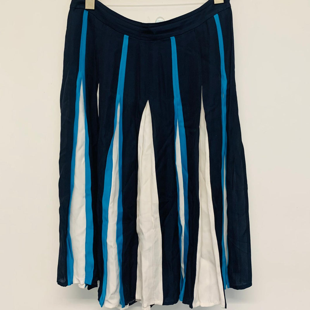 DIANE VON FURSTENBERG Blue Ladies Pleated Lined White A-Line Skirt UK 10