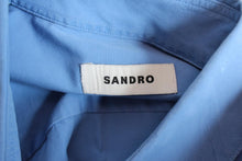 Load image into Gallery viewer, SANDRO Men&#39;s Blue Embroidered Logo Long Sleeve Button Up Cotton Blend Shirt M
