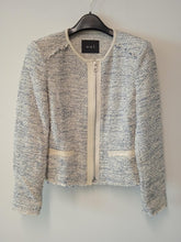 Load image into Gallery viewer, OUI Ladies White &amp; Blue Cotton Blend Knitted Long Sleeve Zip-Up Cardigan UK12
