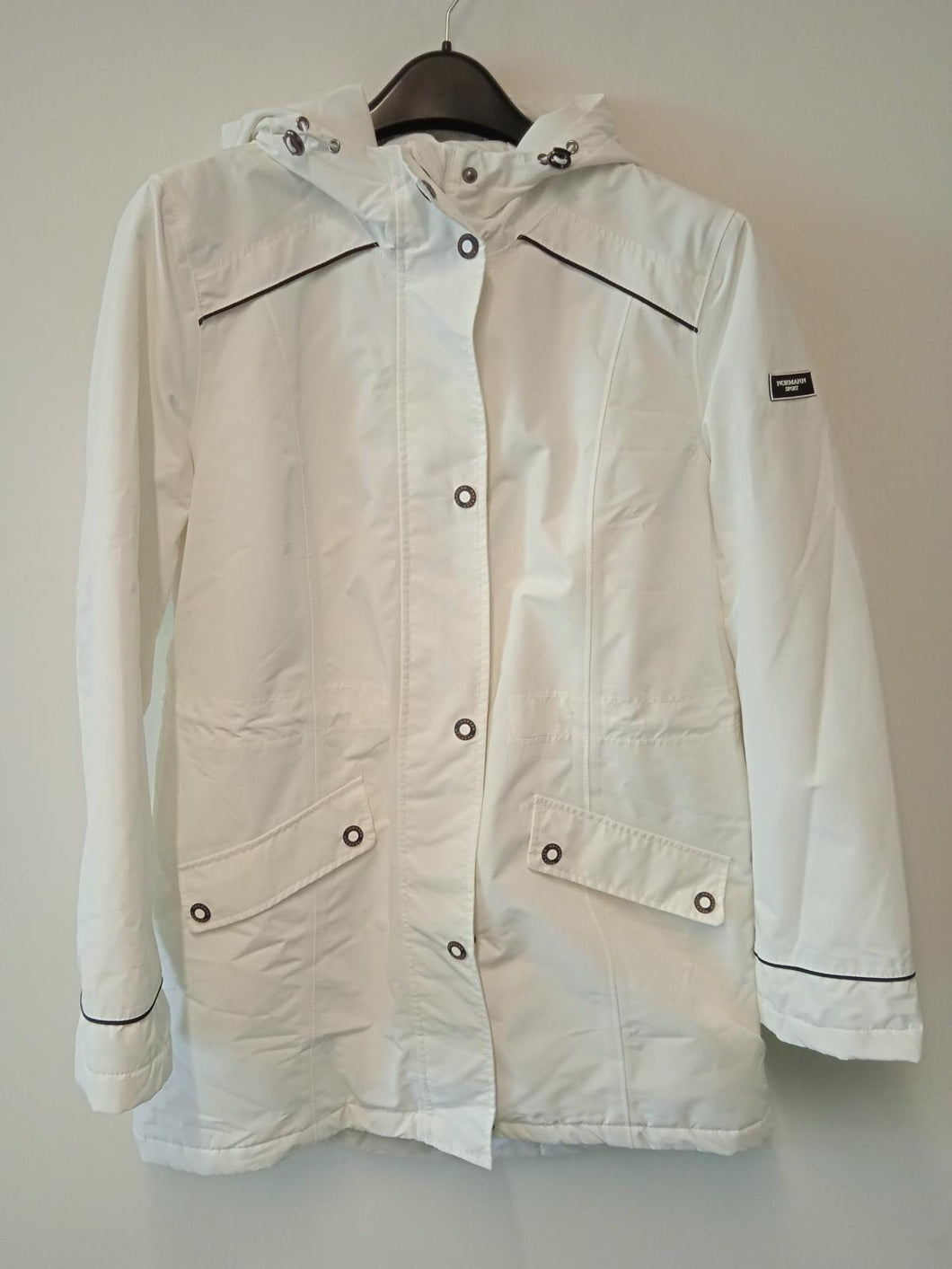 NORMANN Ladies White Long Sleeve Zip-Up Hooded Rain Coat Size UK14