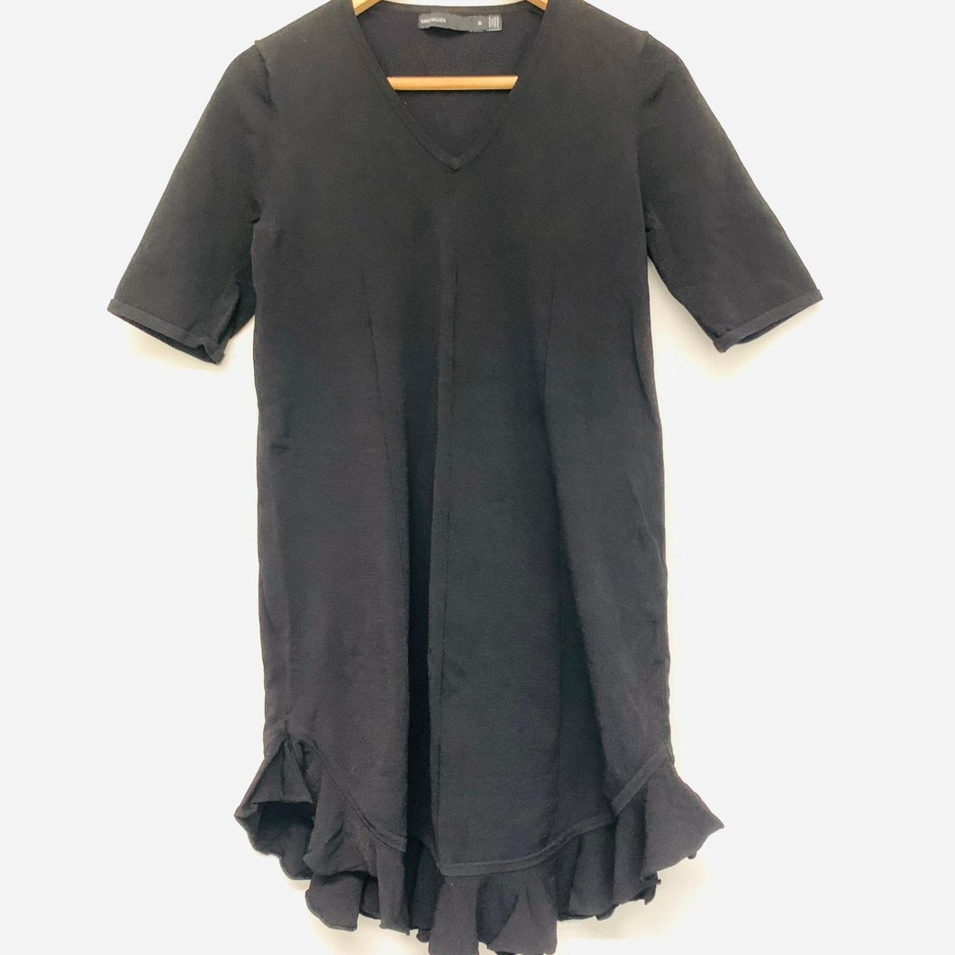 KAREN MILLEN Black Ladies Short Sleeve V-Neck Fit & Flare Dress UK M
