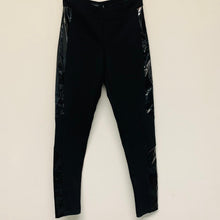 Load image into Gallery viewer, KAREN MILLEN Black Ladies PVC Panel Stretch Legging Side Strip Trousers UK 12
