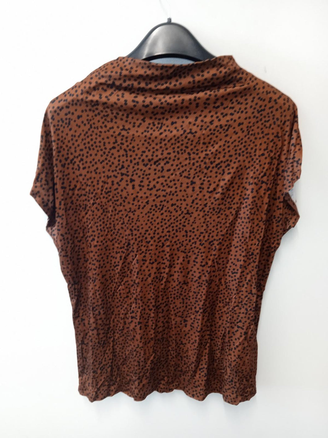 REISS Ladies Brown Spotted Cap Sleeve High Neck Blouse Size UK M
