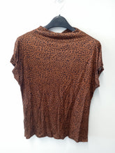 Load image into Gallery viewer, REISS Ladies Brown Spotted Cap Sleeve High Neck Blouse Size UK M
