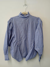 Load image into Gallery viewer, ALEXA CHUNG Ladies Blue Striped Long Sleeve Ruffled Blouse top Size UK XXL
