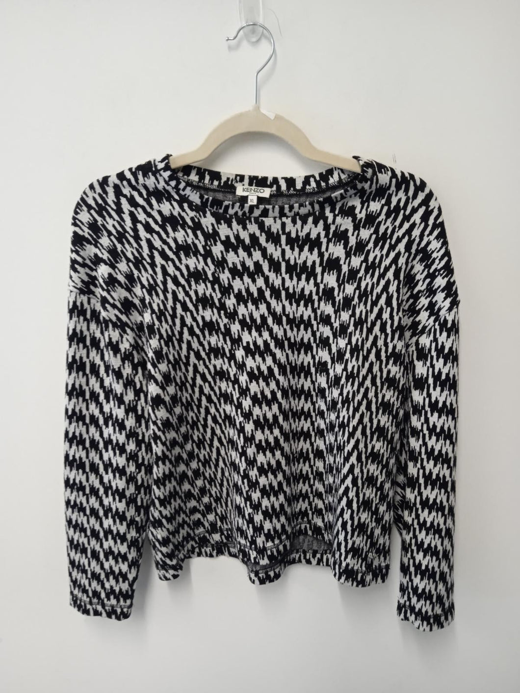 KENZO Ladies Black & White Abstract Pattern Long Sleeve Jumper Size UK XL