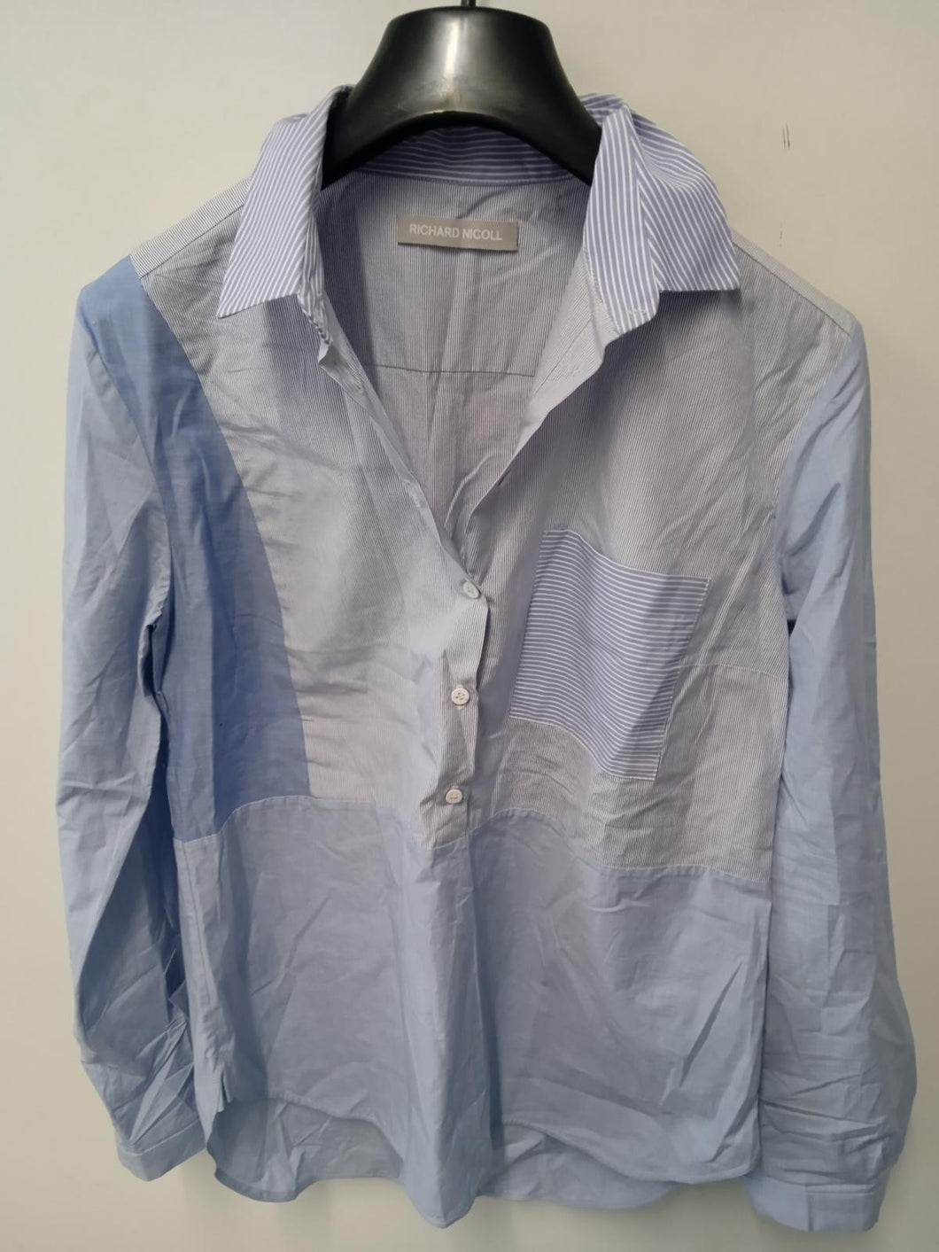 RICHARD NICOLL Ladies Blue Cotton Long Sleeve Collared Button Shirt Size UK10