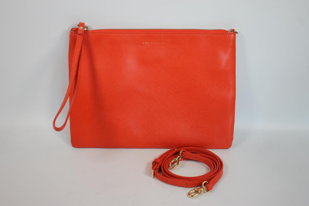 COCCINELLE Ladies Orange Leather Rectangular Wrist Clutch Bag w Shoulder Strap