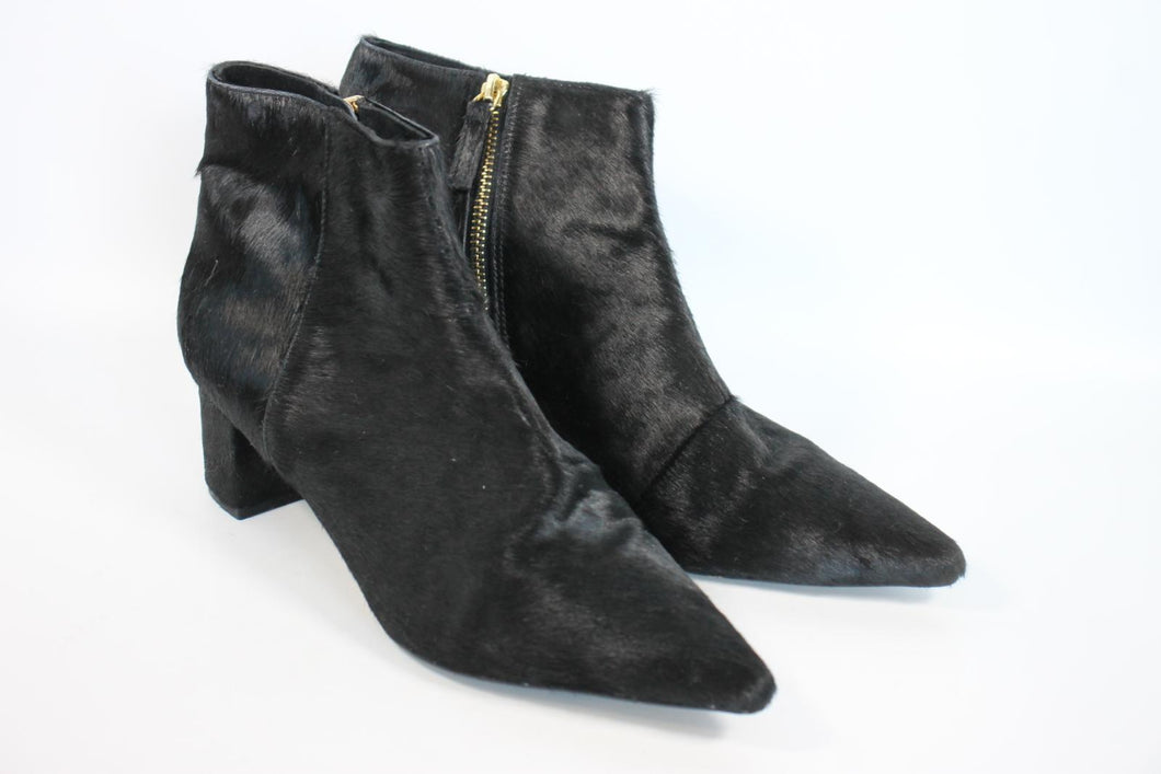 SENSO Ladies Black Fur Pointed Block Heel Ankle Boots EU39 UK6