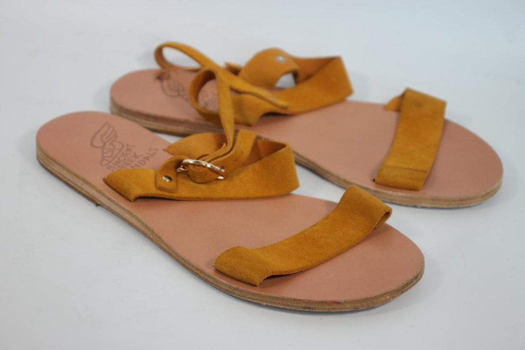 ANCIENT GREEK SANDALS Ladies Orange Suede Flat Slingback Sandals EU37 UK4