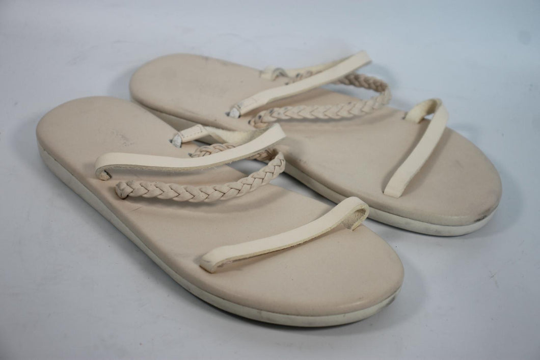 ANCIENT GREEK SANDALS Ladies Cream Leather 3-Strap Comfort Sole Sandals EU37 UK4