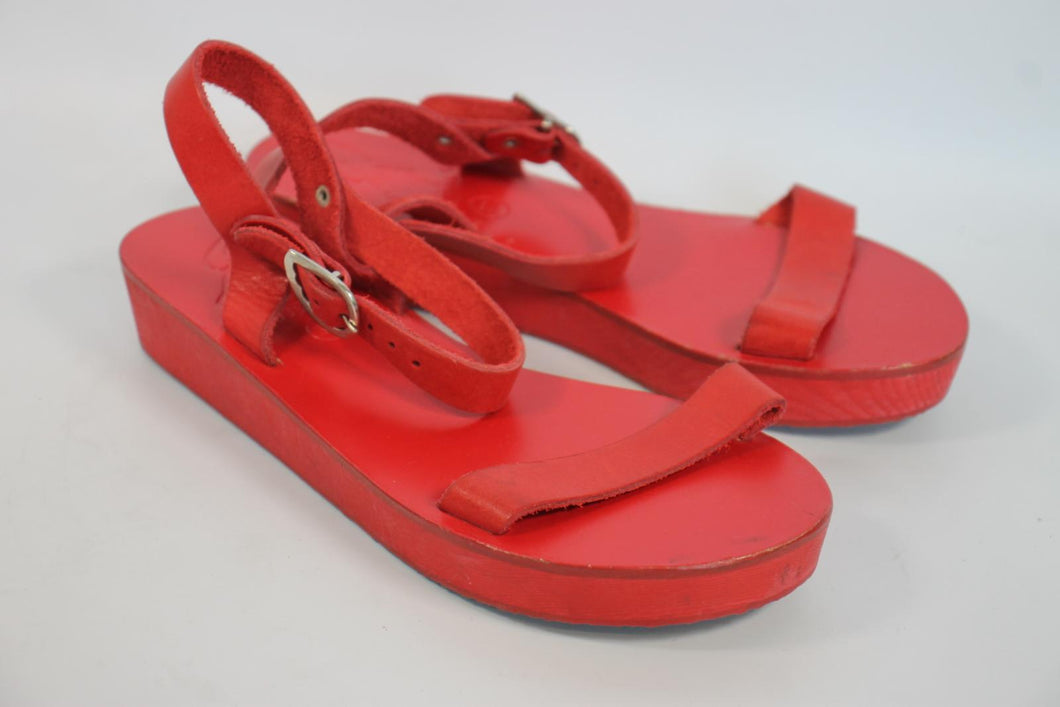 ANCIENT GREEK SANDALS Ladies Red Leather Low Wedge Heel Sandals