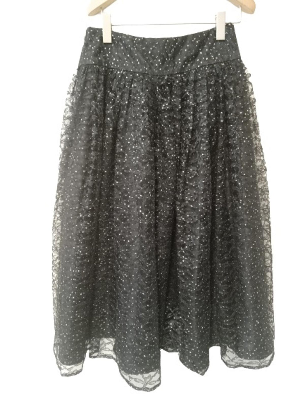 FRANK USHER Ladies Black Lace Detail Sparkly Maxi Skirt Size UK W29L31