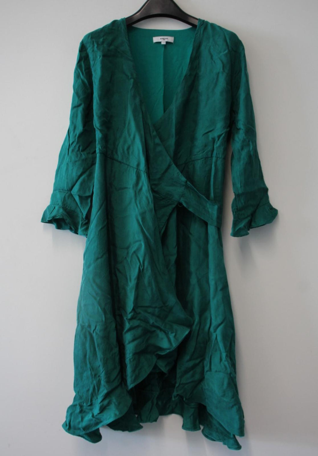 SUNCOO Ladies Emerald Green Flounced Hem Clarisse Robe Wrap Dress Size 1/S