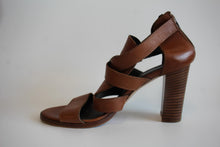 Load image into Gallery viewer, JIGSAW Ladies Tan Brown Leather High Heel Strappy Open Toe Sandals EU39 UK6
