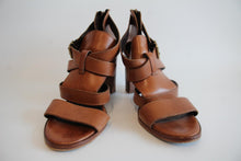 Load image into Gallery viewer, JIGSAW Ladies Tan Brown Leather High Heel Strappy Open Toe Sandals EU39 UK6
