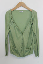 Load image into Gallery viewer, MOSCHINO Ladies Green Silk/Cotton Cut-Out Detail Knitted Cardigan EU42 UK14
