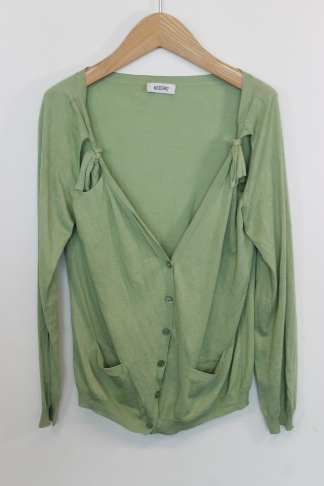 MOSCHINO Ladies Green Silk/Cotton Cut-Out Detail Knitted Cardigan EU42 UK14