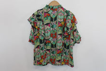 Load image into Gallery viewer, POM Ladies Multicoloured Cotton Short Sleeve Ruffled Blouse EU42 UK14
