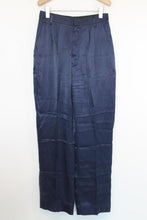 Load image into Gallery viewer, IRIS &amp; INK Ladies Navy Blue Satin High Waqist Wide-Leg Trousers EU40 UK12
