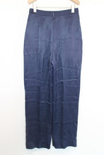 Load image into Gallery viewer, IRIS &amp; INK Ladies Navy Blue Satin High Waqist Wide-Leg Trousers EU40 UK12
