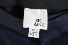 Load image into Gallery viewer, IRIS &amp; INK Ladies Navy Blue Satin High Waqist Wide-Leg Trousers EU40 UK12
