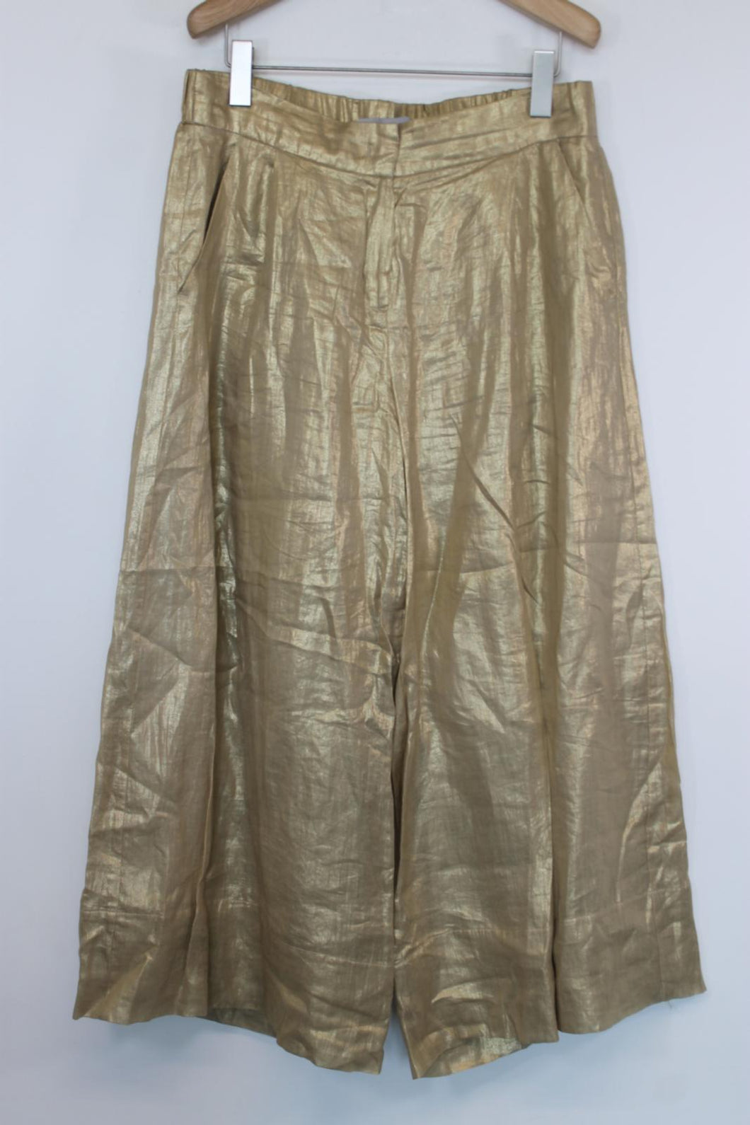 MARELLA Ladies Gold Cotton Extra Wide-Leg Trousers EU40 UK12