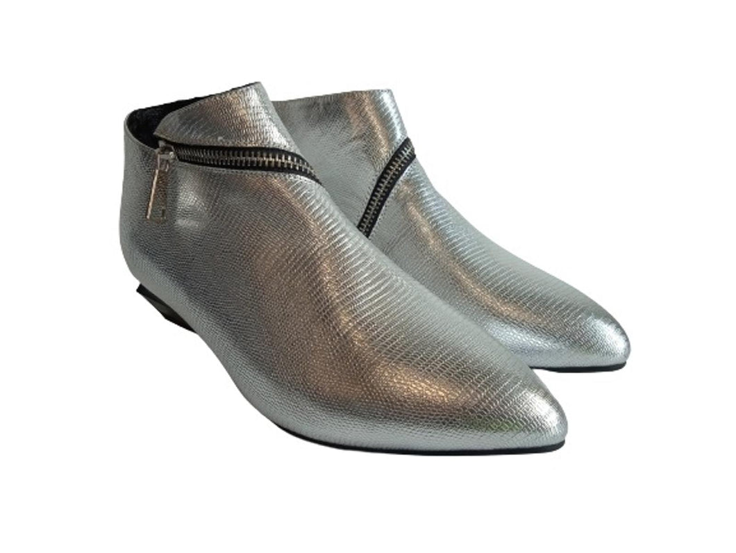 JADY ROSE Ladies Silver Zip-Up Wedge Heel Pointed Toe Ankle Boots Size US7 UK6