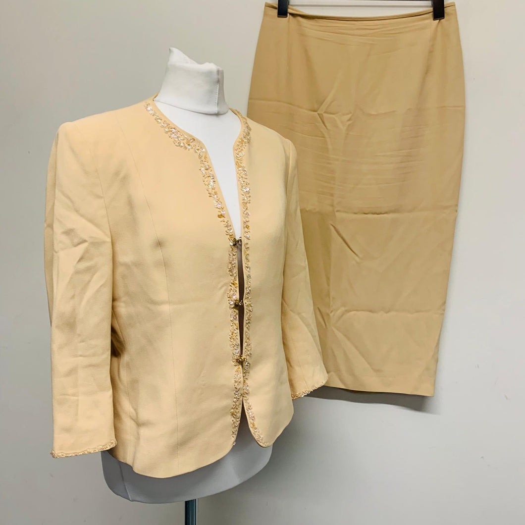 MARTA PALMIERI Beige Ladies Long Sleeve Collared Skirt Suit Outfit UK 12