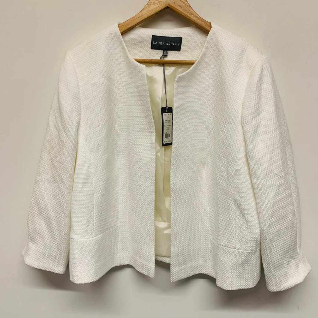 LAURA ASHLEY White Ladies Long Sleeve V-Neck Textured Jacket Size UK 18 NEW