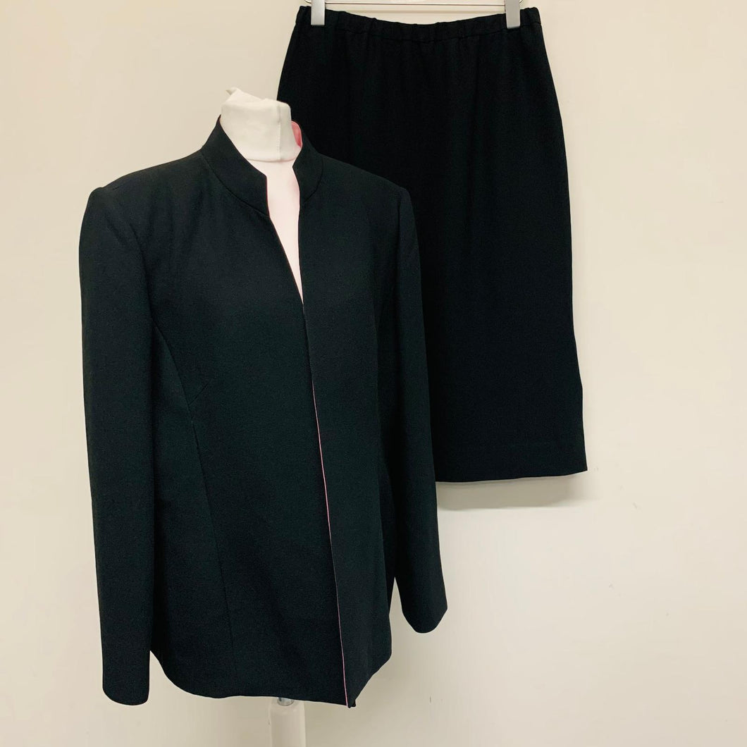 KASPER A.S.L Black Ladies Long Sleeve Collared Skirt Suit Outfit Size UK 14