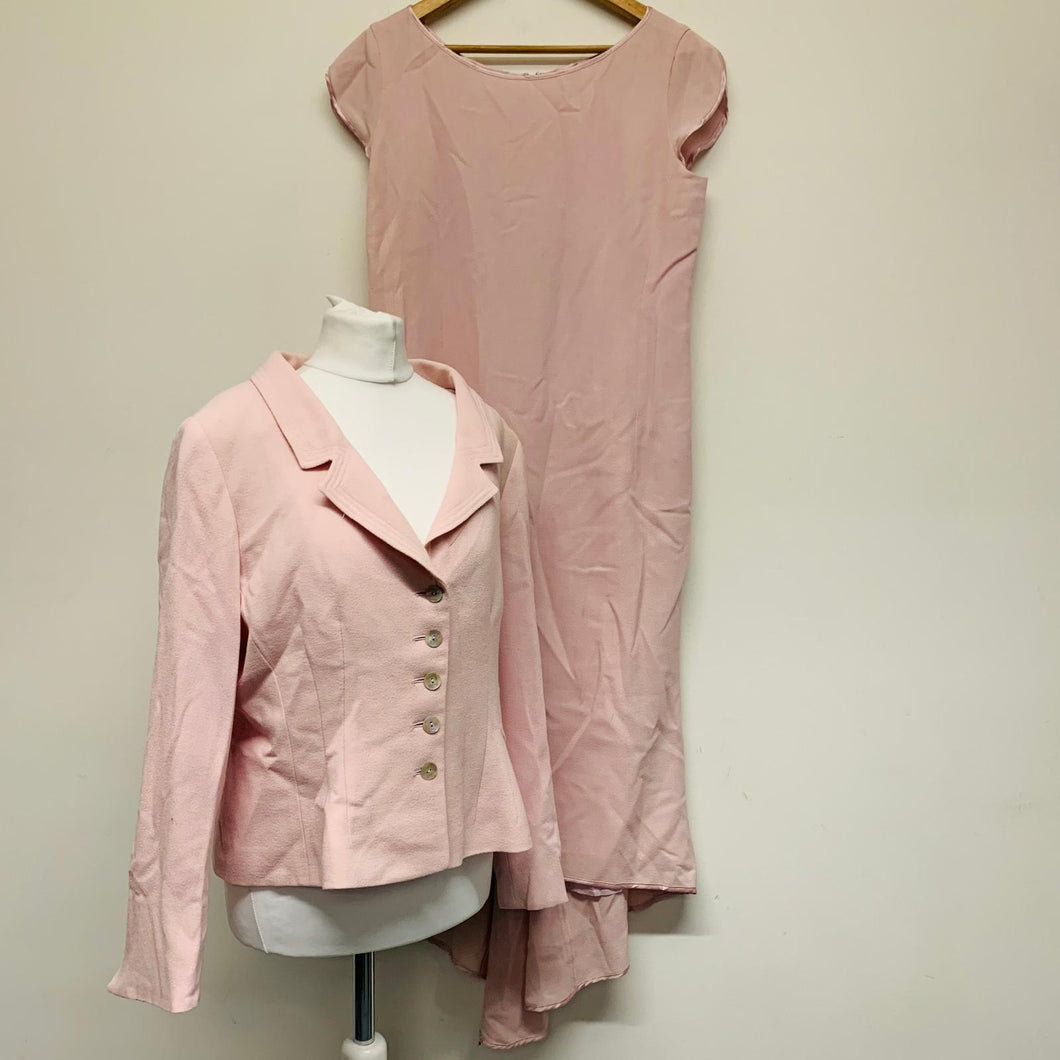 PADDY CAMPBELL Pink Ladies Long Sleeve Collared Dress Suit Outfit Set Size UK 16