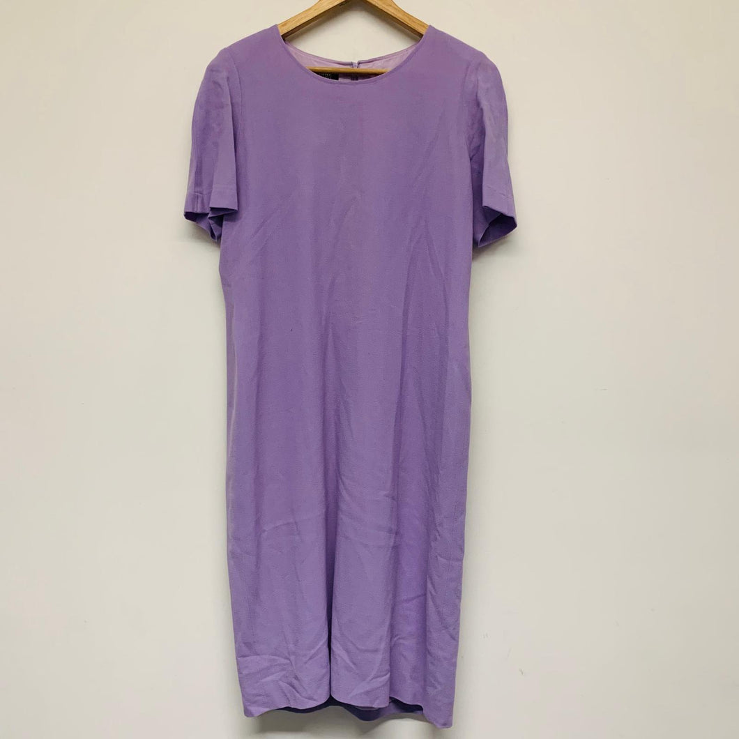 JEAN MUIR Purple Ladies Short Sleeve Round Neck A-Line Dresses Size UK 14