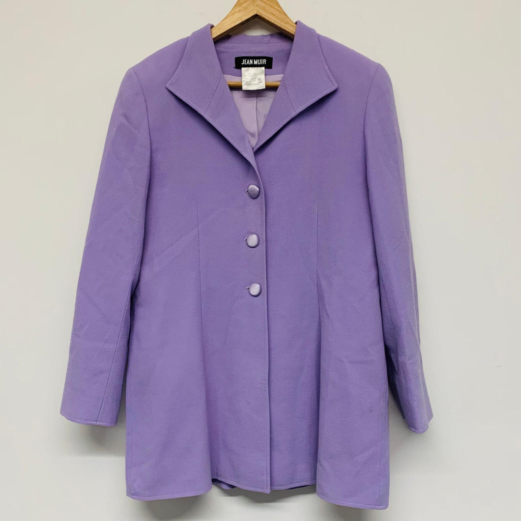 JEAN MUIR Purple Ladies Long Sleeve Collared Overcoat Jacket Size UK 12
