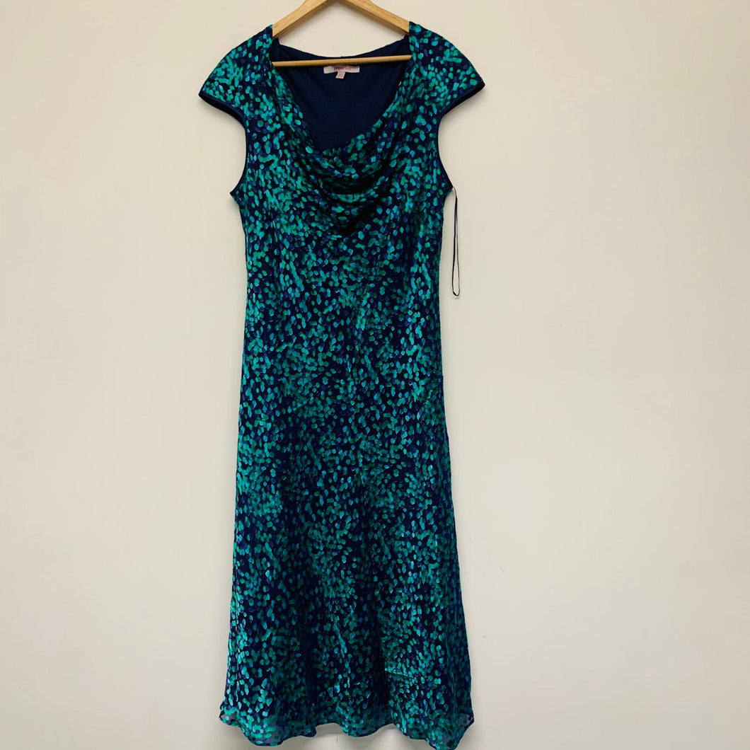 JACQUES VERT Blue Ladies Sleeveless Scoop Neck A-Line Dress Size UK 18