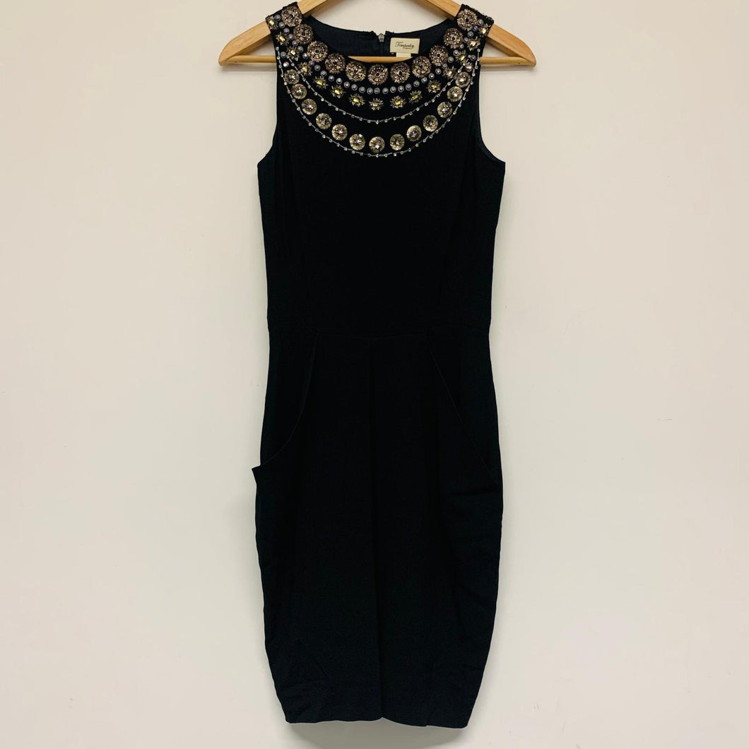 TEMPERLY Black Ladies Sleeveless Round Neck A-Line Dress Size UK 8