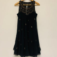 Load image into Gallery viewer, TEMPERLY Black Ladies Sleeveless Embellished A-Line Dress Size UK 10
