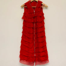 Load image into Gallery viewer, Red Ladies Dress Sleeveless V-Neck A-Line Layered Silk Zip Through Size UK 10
