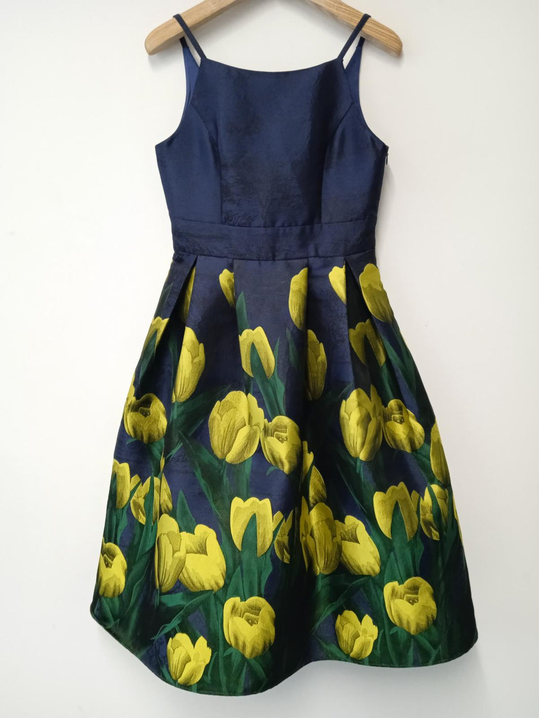 MONSOON Ladies Navy Blue Flower Design Sleeveless Square Neck Dress Size UK8