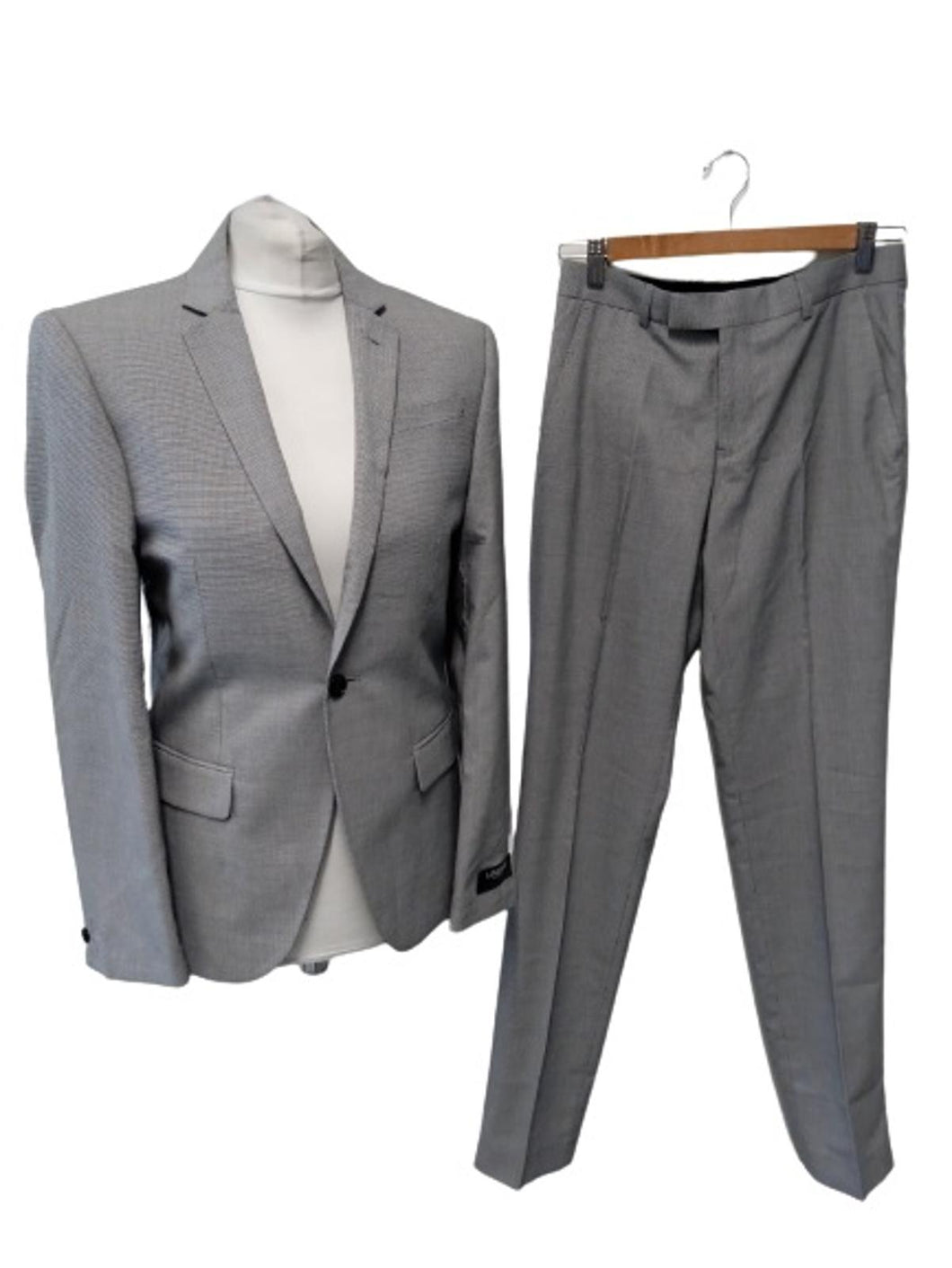 MARKS & SPENCER Ladies Grey Dogtooth Long Sleeve V-Neck Trouser Suit Size UK8