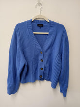 Load image into Gallery viewer, ME Ladies Blue Wool V-Neck Long Sleeve Cardigan Size UK L
