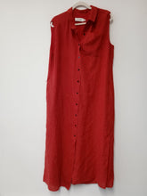 Load image into Gallery viewer, CEFINN Ladies Red Pinstripe Sleeveless Collared Button Up Dress Size UK16
