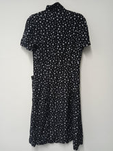 Load image into Gallery viewer, HVN Ladies Black Silk Star Print Short Sleeve Collared Dress Size UK10
