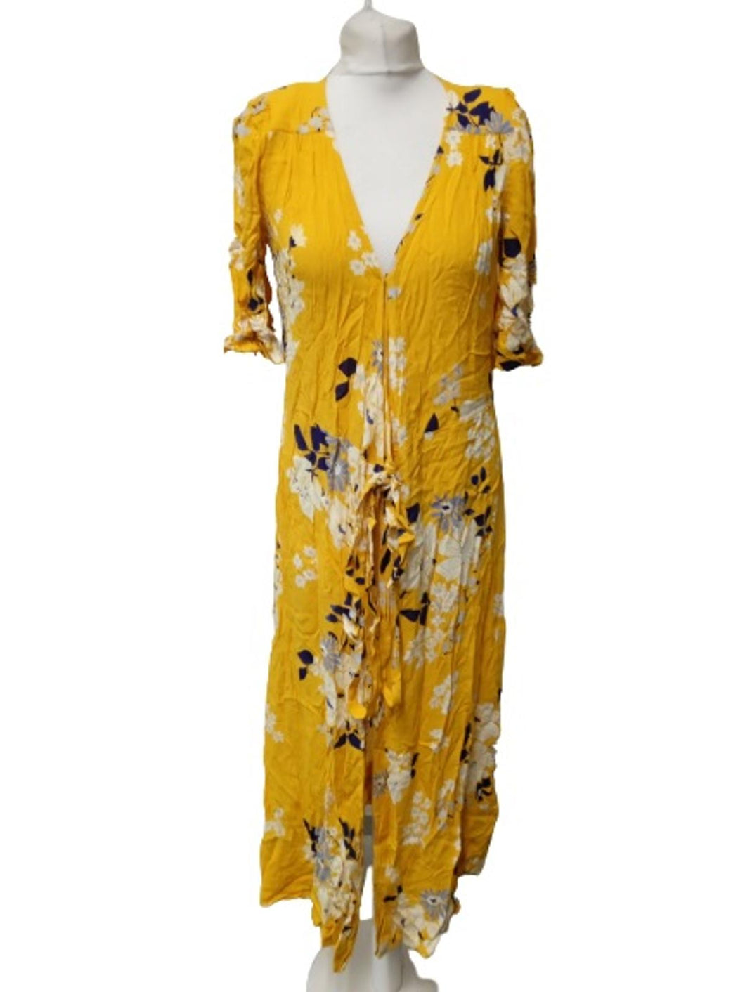 SEA NEW YORK Ladies Yellow Floral Short Sleeve V-Neck Dress Size UK12
