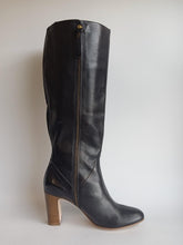 Load image into Gallery viewer, BODEN Ladies Black Leather Wooden Heel Calf High Boots Size UK7
