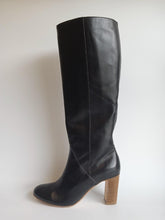 Load image into Gallery viewer, BODEN Ladies Black Leather Wooden Heel Calf High Boots Size UK7
