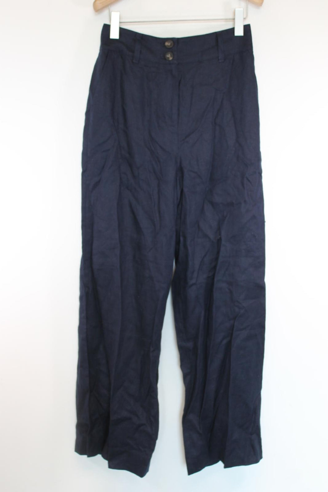 BODEN Ladies Navy Blue Linen Wide-Leg Trousers EU38 UK10R BNWT