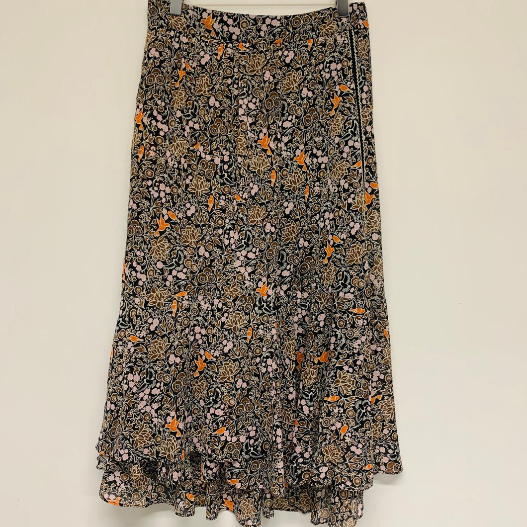 ME Black Ladies Floral Flower A-Line Midi Skirt Size UK 14