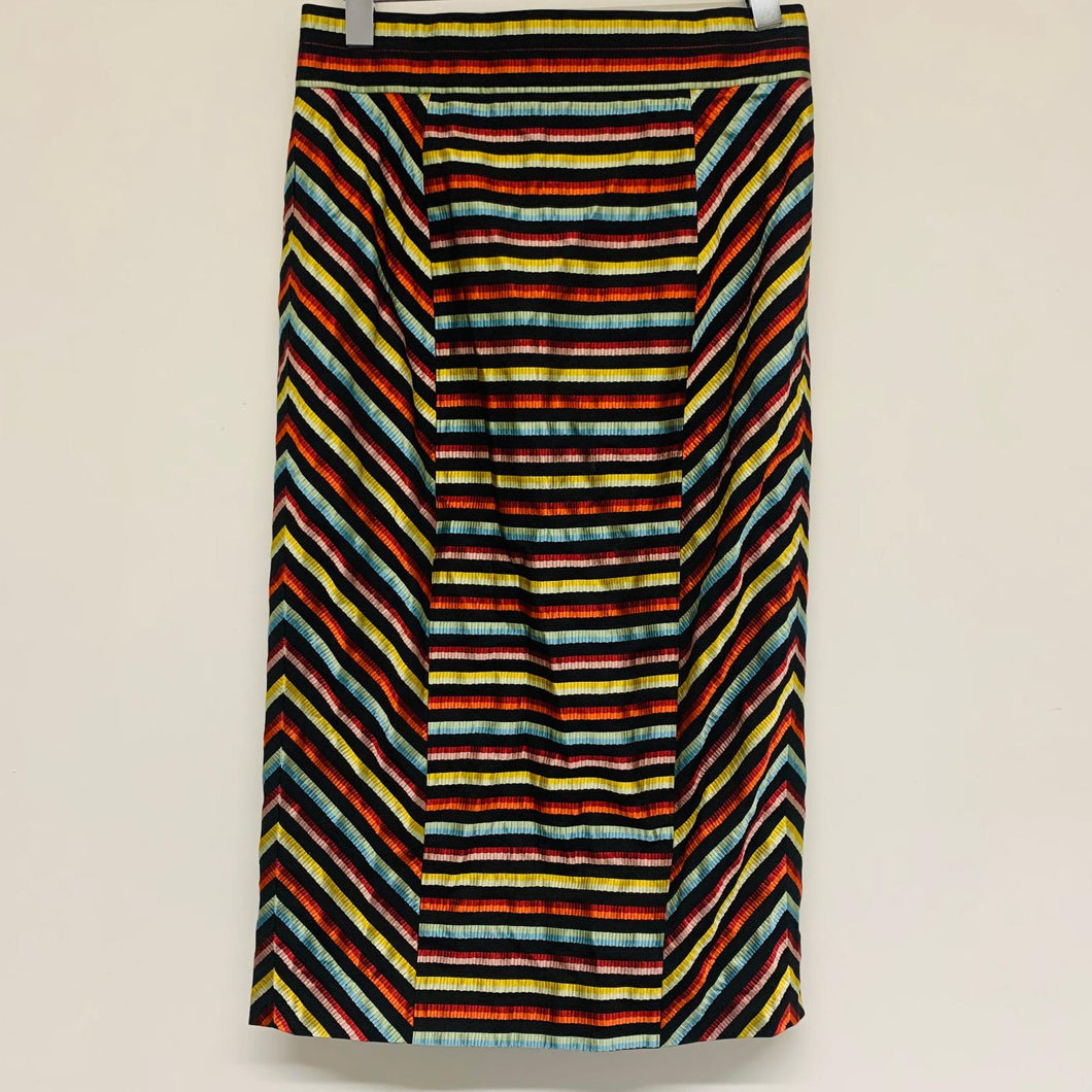 L'WREN SCOTT Black Ladies Striped A-Line Metallic Skirt Size UK 30
