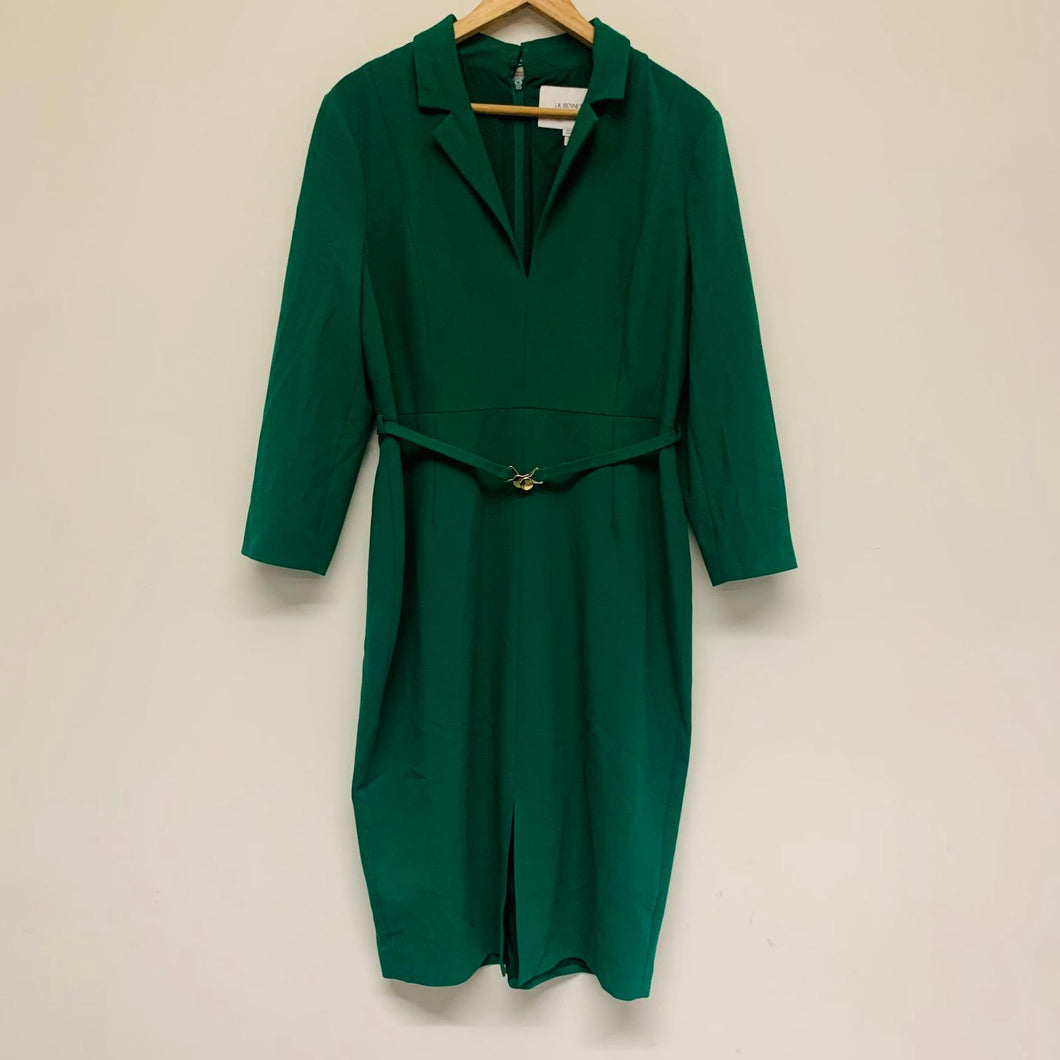 L.K BENNETT Green Ladies Long Sleeve Collared A-Line Dresses Size UK 14
